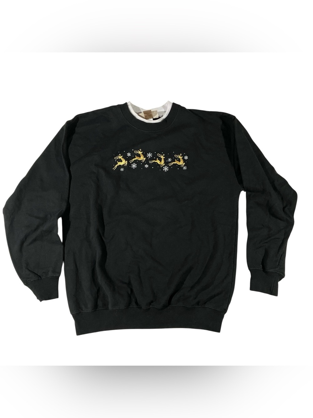 Vintage 90’s Christmas Holiday Reindeer Double Collar Crewneck Sweatshirt Med